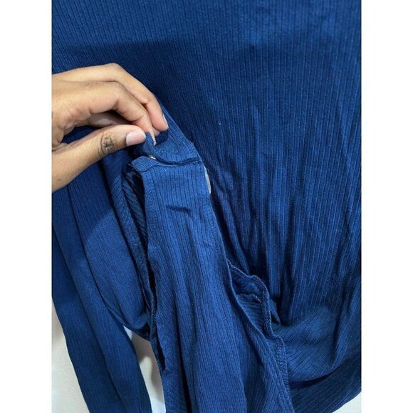 Violets & Roses NWT Blue Ribbed Knit Long Sleeve Bodysuit Fall Chic Minimalist - Picture 8 of 11